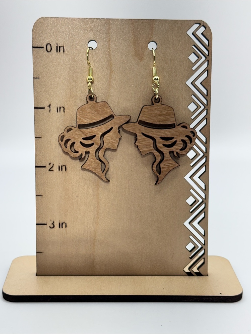 Later cut Cherry wood Cowgirl Silhouette Dangle Earrings - Brown